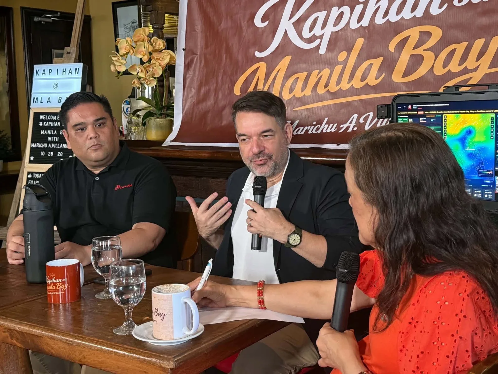 Dr. Chad Michael Briggs of AIM explaining the role of disaster intelligence in multi-system crisis response at Kapihan sa Manila Bay.